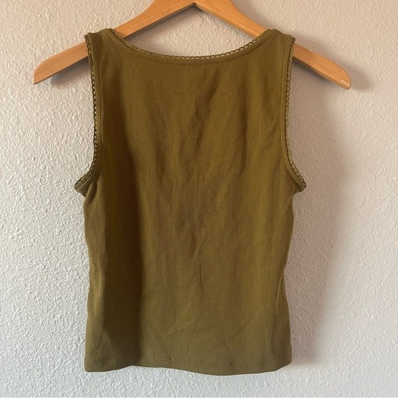 Old Navy Olive Green Ribbed Tank Top Square Neck Sleeveless Casual Size Small - Picture 3 of 9